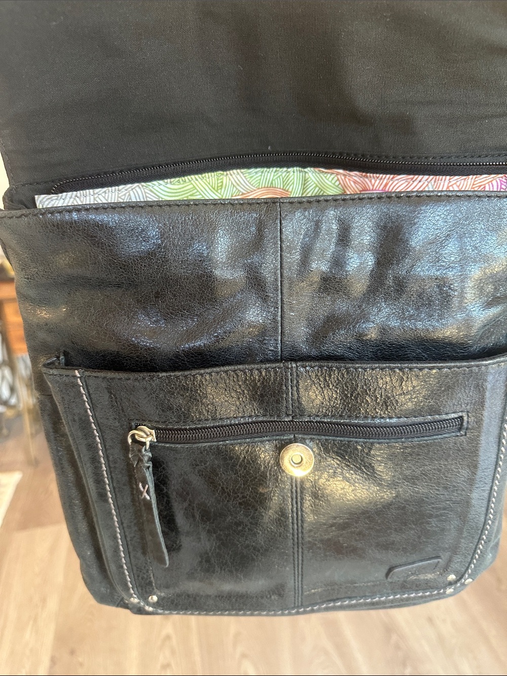 The Sak - Black crinkled leather backpack / Crossbody Messenger Bag - - Picture 4 of 7